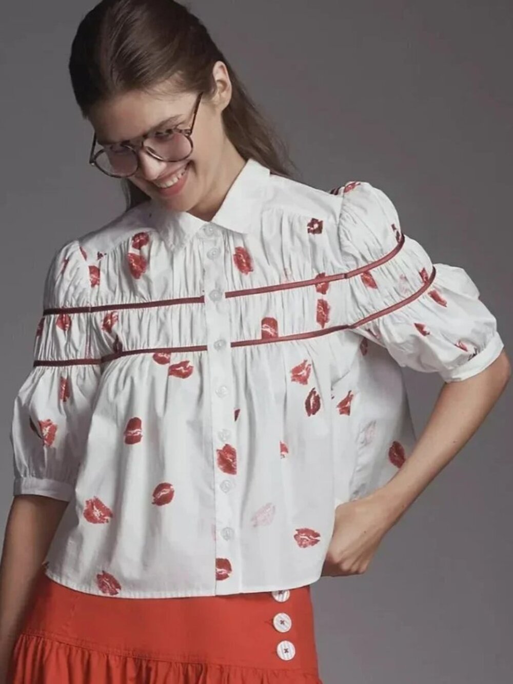 Anthropologie Maeve The Leandra Lip Kiss Blouse Size 1X